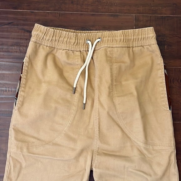 I Love Ugly cream tan  Denim Joggers Cuff Zippers lined size small - Picture 2 of 12